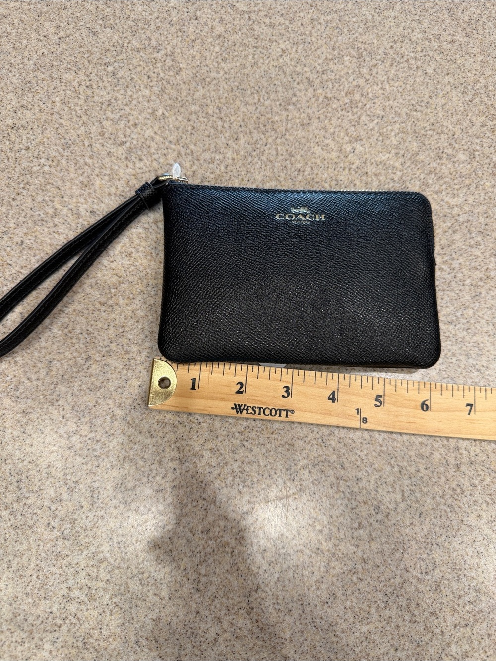 Coach Black Saffiano Leather Zip Wristlet Pouch